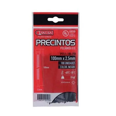 PRECINTOS LARGI 250MM ANCHO 4,6MM NEGRO - TACSA (BOLSA 100)