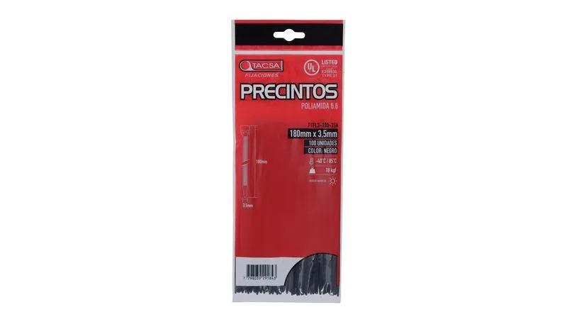 PRECINTO LARGO 180MM ANCHO 3.5MM NEGRO